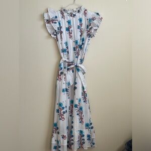 Victoria Dunn red, white & blue flowered short sleeve maxi dress size L